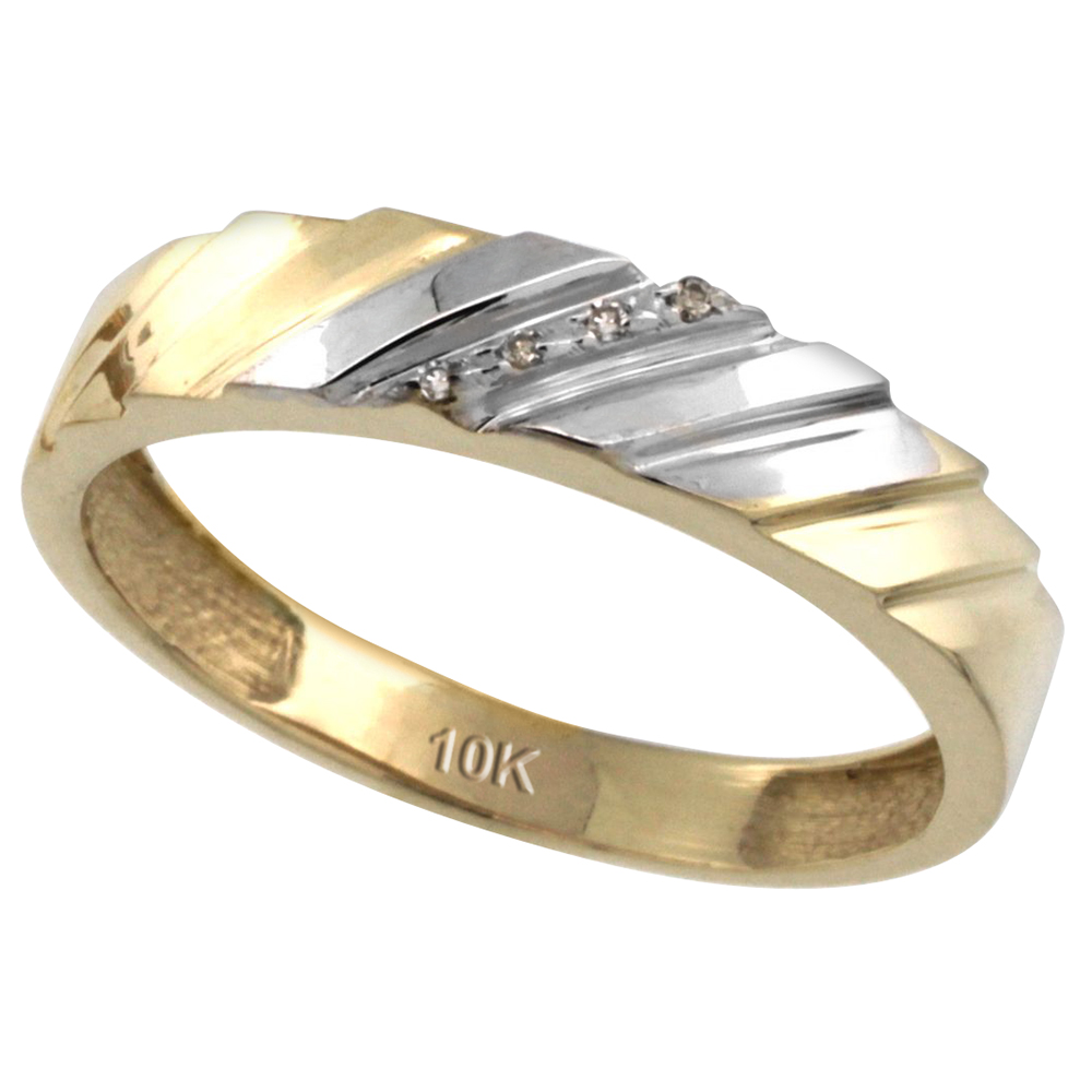 10k Gold Men's Diamond Wedding Ring Band, w/ 0.026 Carat Brilliant Cut Diamonds, 3/16 in. (5mm) wide