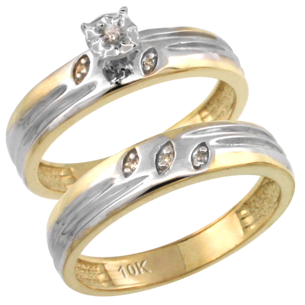 10k Gold 2-Pc Diamond Engagement Ring Set w/ 0.049 Carat Brilliant Cut Diamonds, 5/32 in. (4.5mm) wide