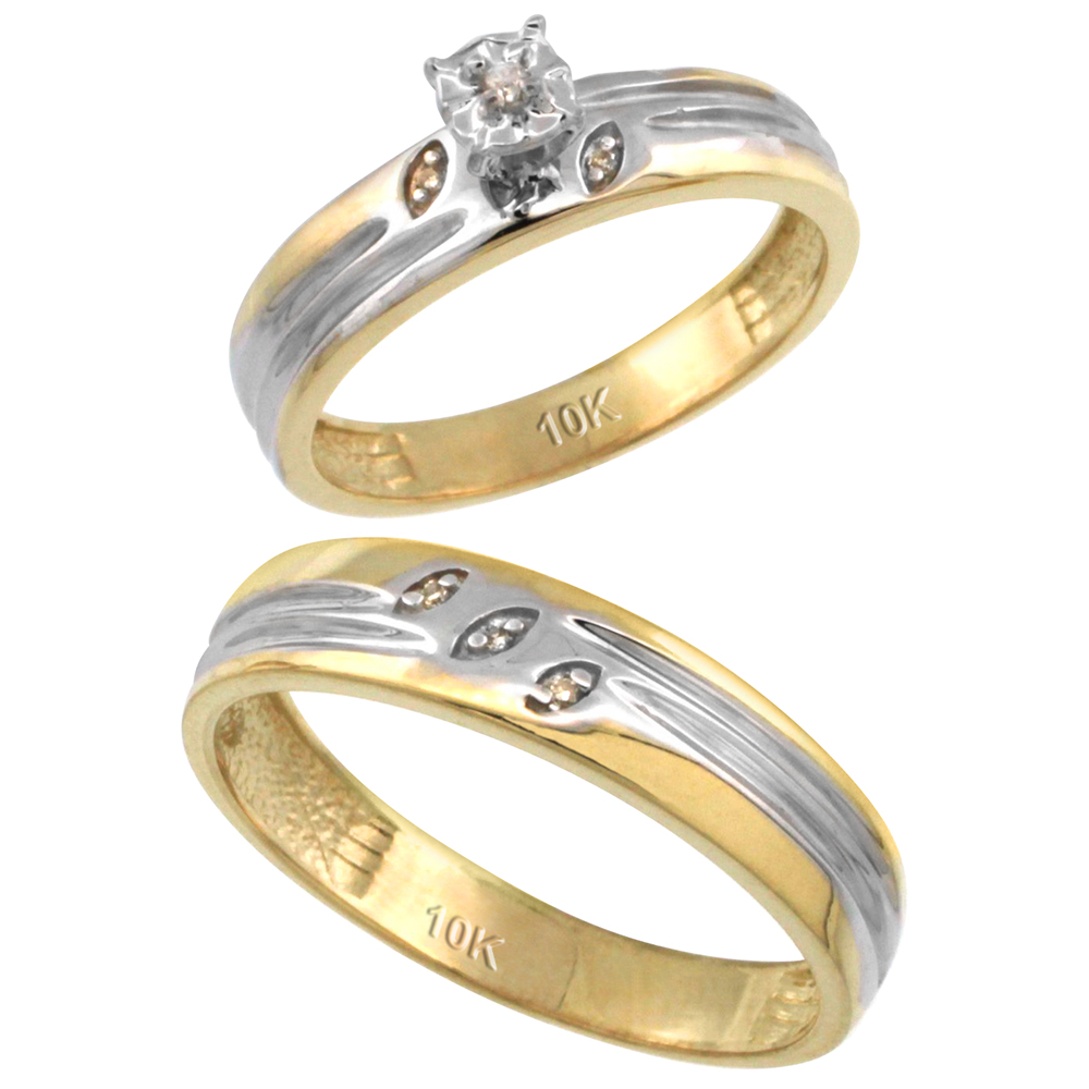10k Gold 2-Pc Diamond Ring Set (4.5mm Engagement Ring & 5mm Man's Wedding Band), w/ 0.056 Carat Brilliant Cut Diamonds