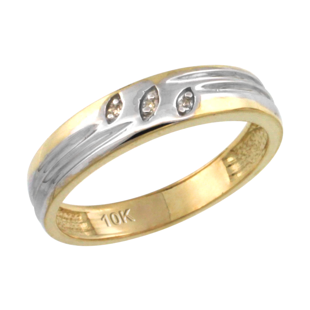 10k Gold Ladies' Diamond Wedding Ring Band, w/ 0.019 Carat Brilliant Cut Diamonds, 5/32 in. (4.5mm) wide