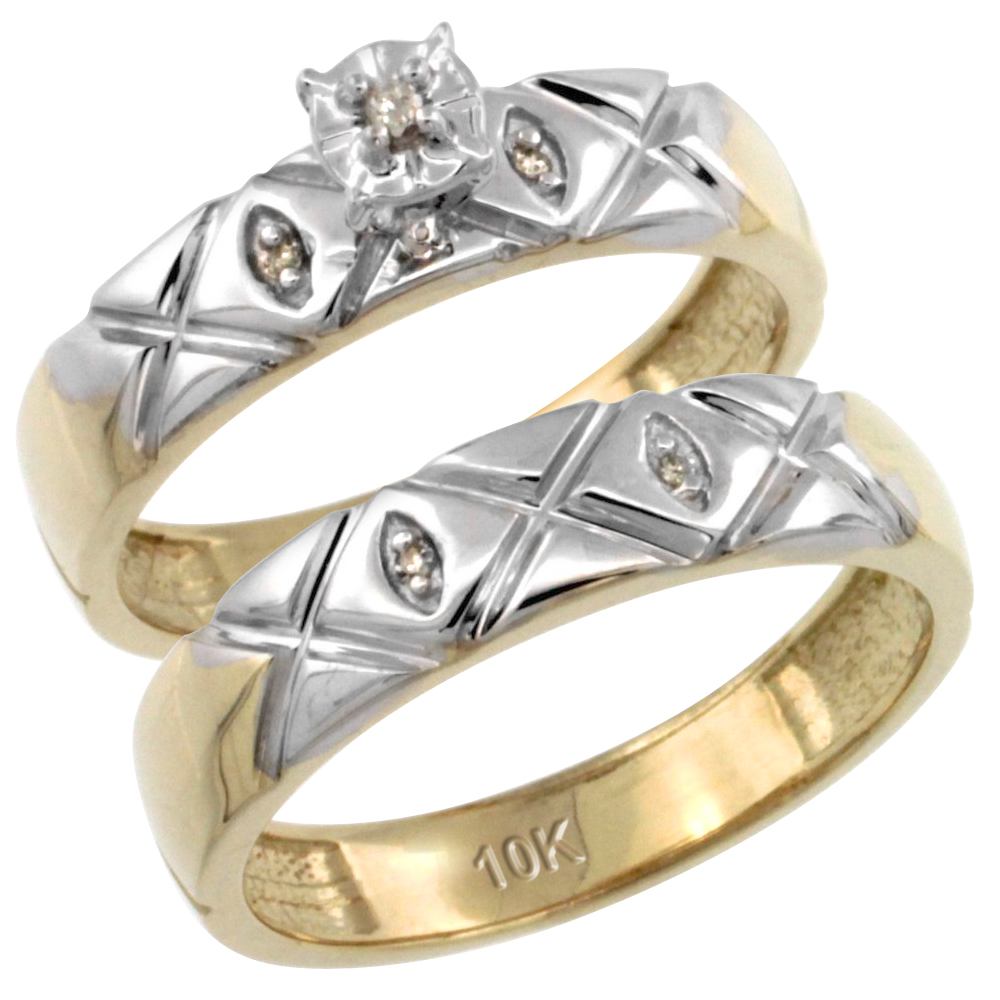 10k Gold 2-Pc Diamond Engagement Ring Set w/ 0.043 Carat Brilliant Cut Diamonds, 5/32 in. (4.5mm) wide