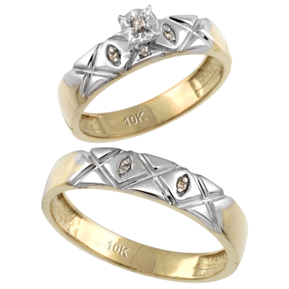 10k Gold 2-Pc Diamond Ring Set (4.5mm Engagement Ring & 5mm Man's Wedding Band), w/ 0.043 Carat Brilliant Cut Diamonds