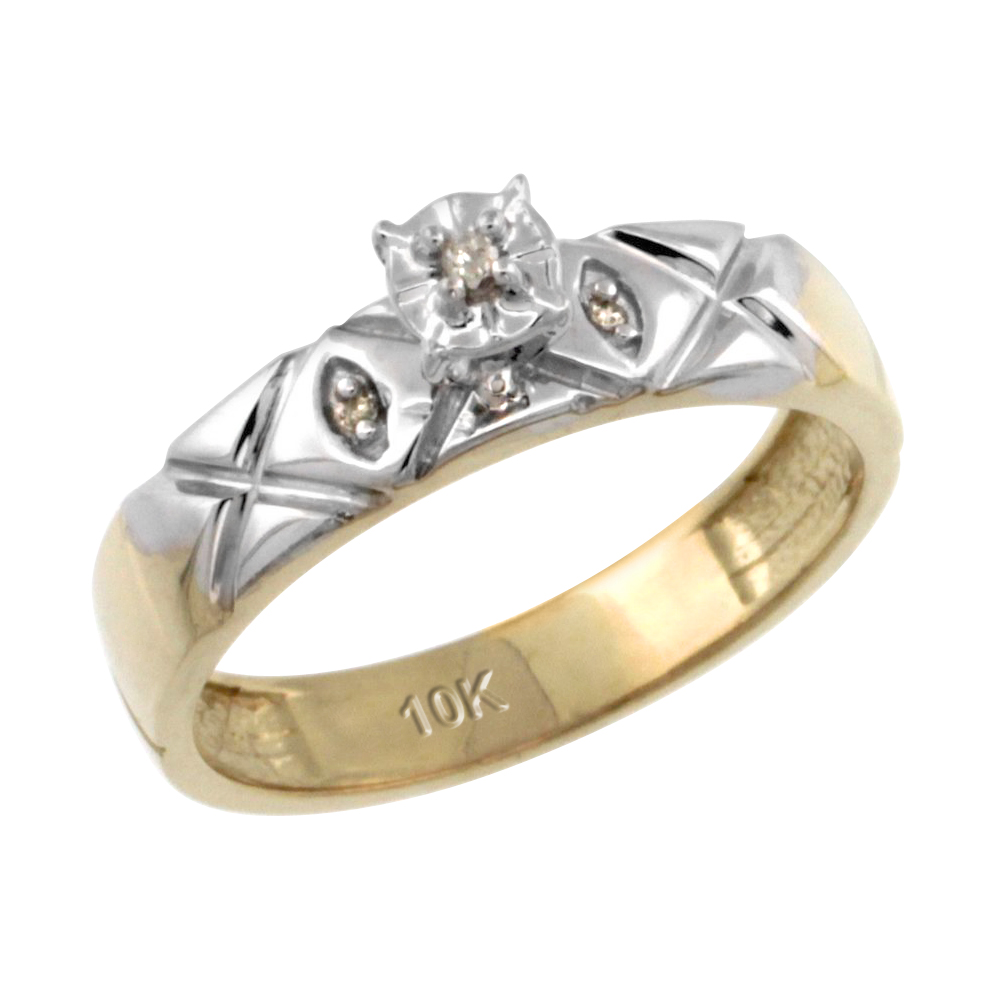 10k Gold Diamond Engagement Ring w/ 0.03 Carat Brilliant Cut Diamonds, 5/32 in. (4.5mm) wide