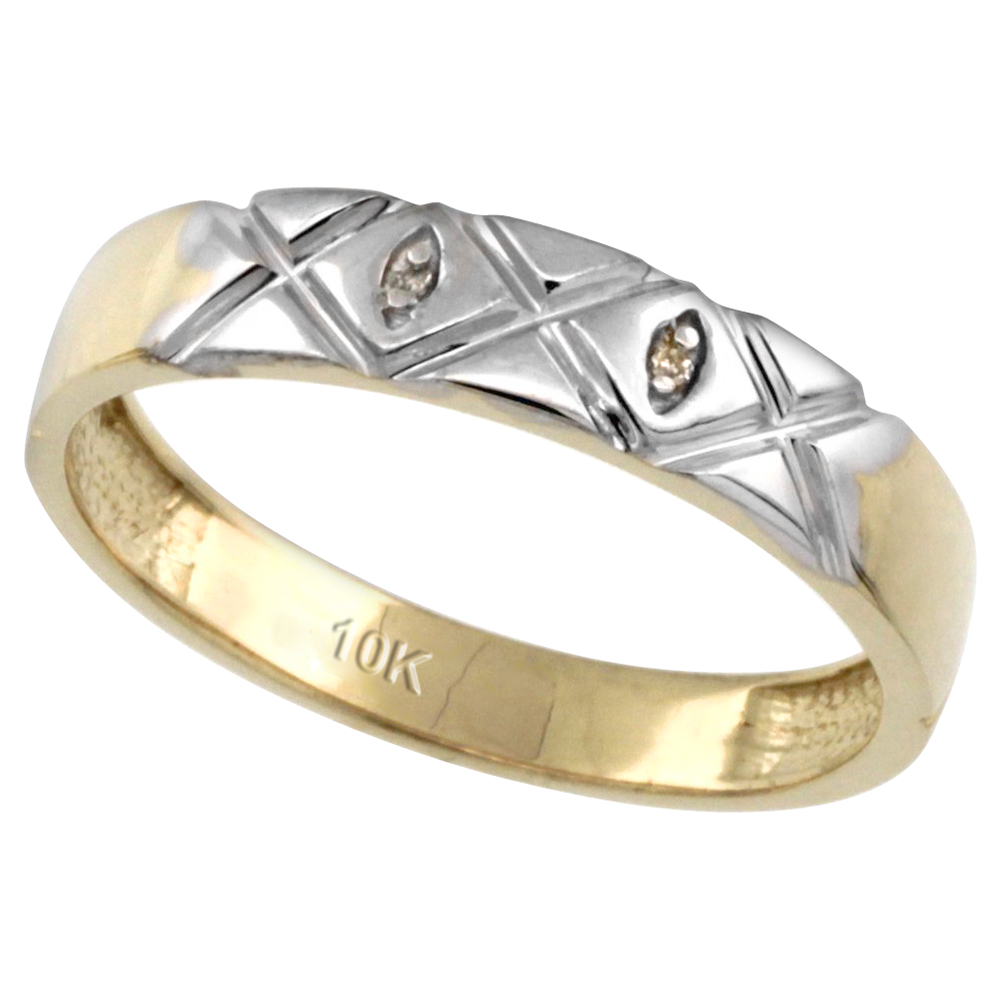 10k Gold Men's Diamond Wedding Ring Band, w/ 0.013 Carat Brilliant Cut Diamonds, 3/16 in. (5mm) wide