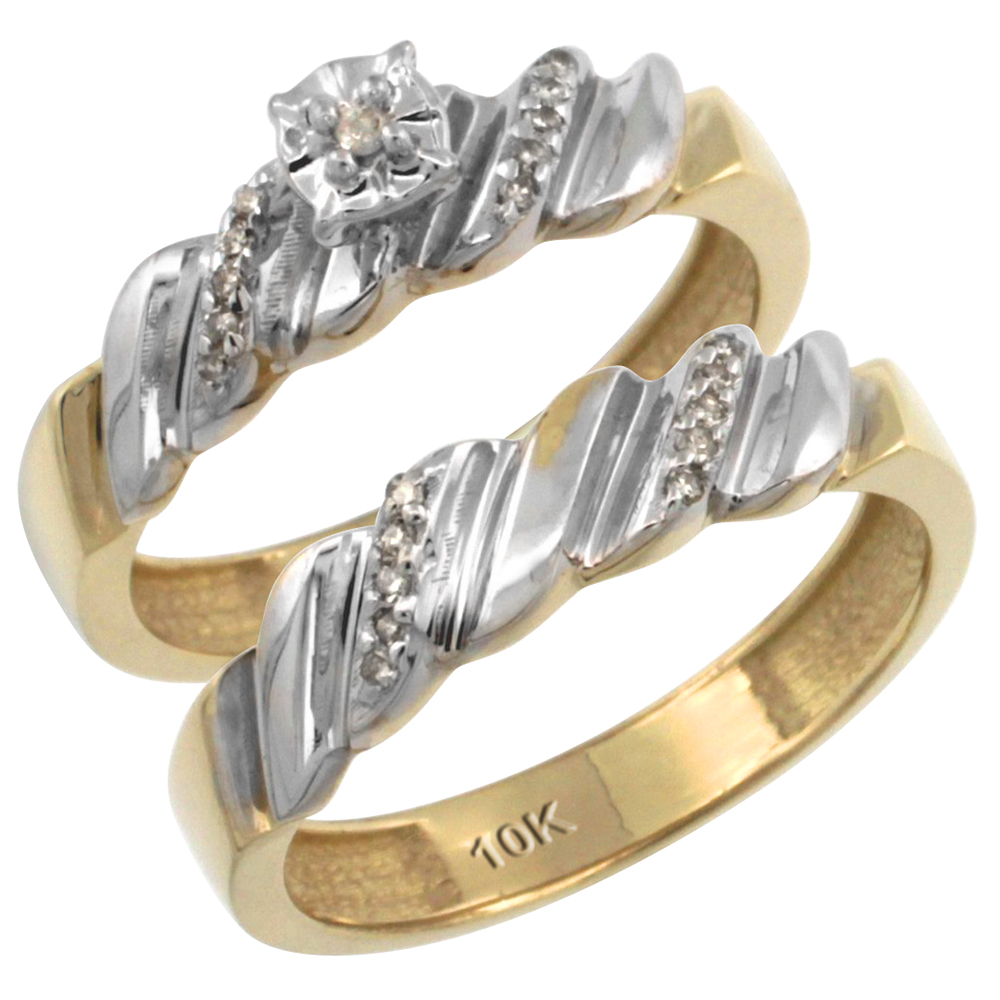 10k Gold 2-Pc Diamond Engagement Ring Set w/ 0.143 Carat Brilliant Cut Diamonds, 5/32 in. (5mm) wide