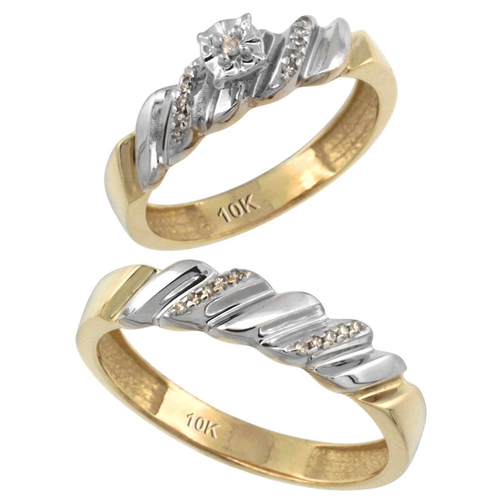 10k Gold 2-Pc Diamond Ring Set (5mm Engagement Ring & 5mm Man's Wedding Band), w/ 0.143 Carat Brilliant Cut Diamonds