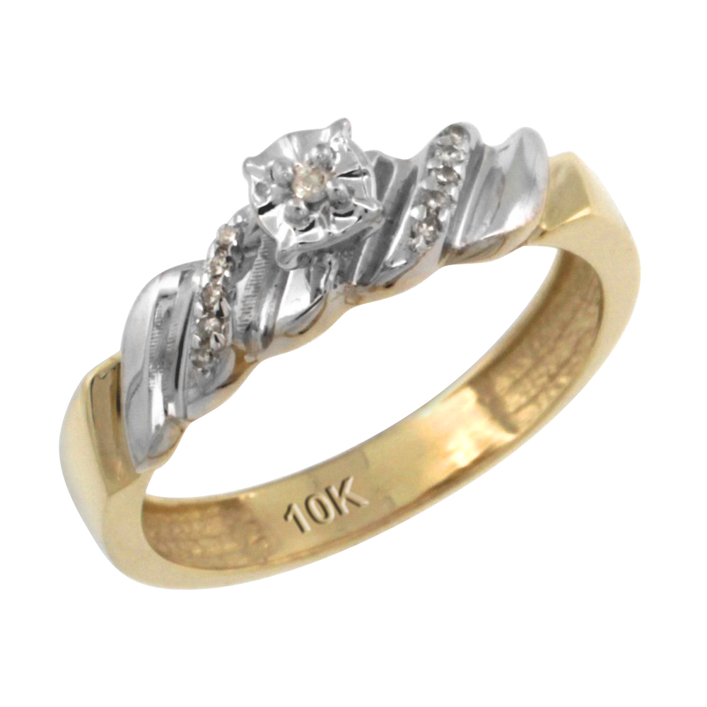 10k Gold Diamond Engagement Ring w/ 0.08 Carat Brilliant Cut Diamonds, 5/32 in. (5mm) wide