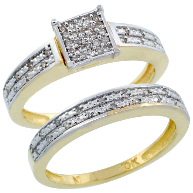 14k Gold 2-Piece Diamond Engagement Ring Band Set w/ 0.21 Carat Brilliant Cut Diamonds, 1/8 in. (3.5mm) wide