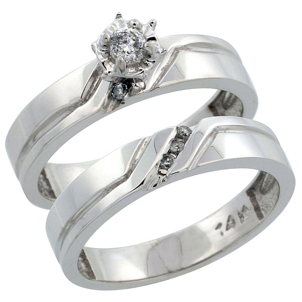 14k White Gold 2-Piece Diamond Engagement Ring Band Set w/ 0.14 Carat Brilliant Cut Diamonds, 5/32 in. (4mm) wide