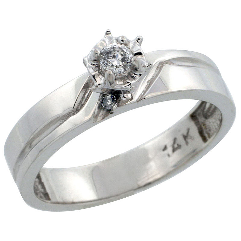 14k White Gold Diamond Engagement Ring w/ 0.10 Carat Brilliant Cut Diamonds, 5/32 in. (4mm) wide