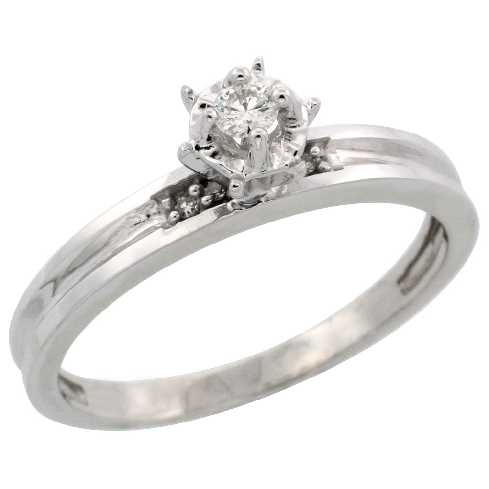 14k White Gold Diamond Engagement Ring w/ 0.20 Carat Brilliant Cut Diamonds, 1/8 in. (3mm) wide