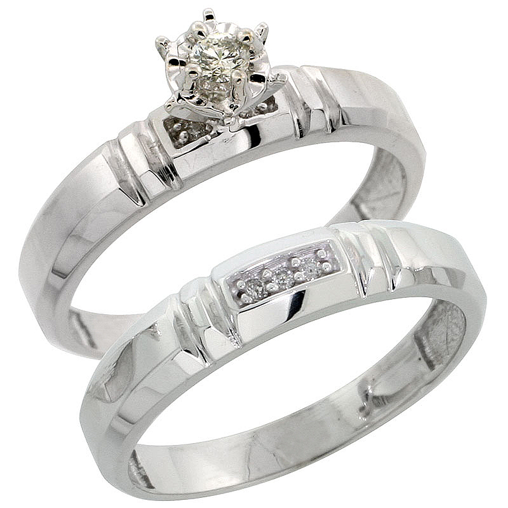 14k White Gold 2-Piece Diamond Engagement Ring Band Set w/ 0.25 Carat Brilliant Cut Diamonds, 5/32 in. (4mm) wide