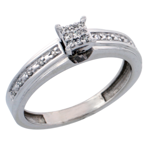 14k White Gold Diamond Engagement Ring, w/ 0.13 Carat Brilliant Cut Diamonds, 5/32 in. (4mm) wide
