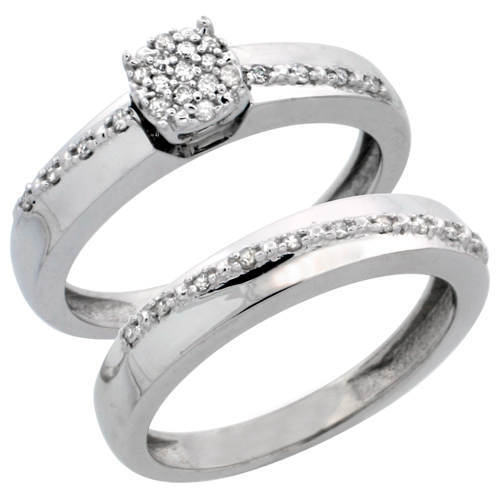14k White Gold 2-Piece Diamond Engagement Ring Set, w/ 0.22 Carat Brilliant Cut Diamonds, 1/8 in. (3.5mm) wide
