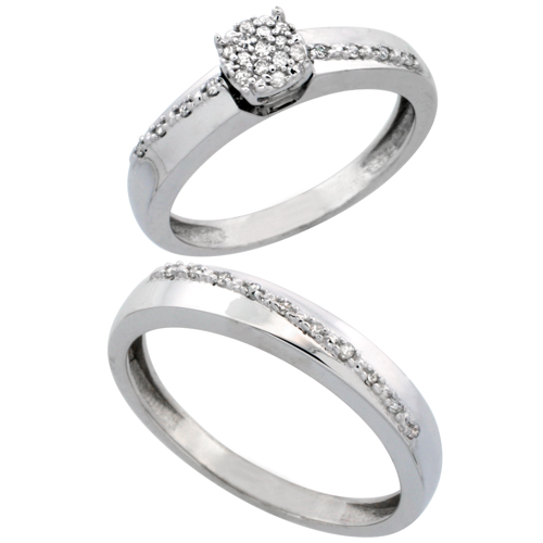 10k White Gold 2-Piece Diamond Ring Set ( Engagement Ring & Man's Wedding Band ), 0.22 Carat Brilliant Cut Diamonds, 1/8 in. (3.5mm) wide