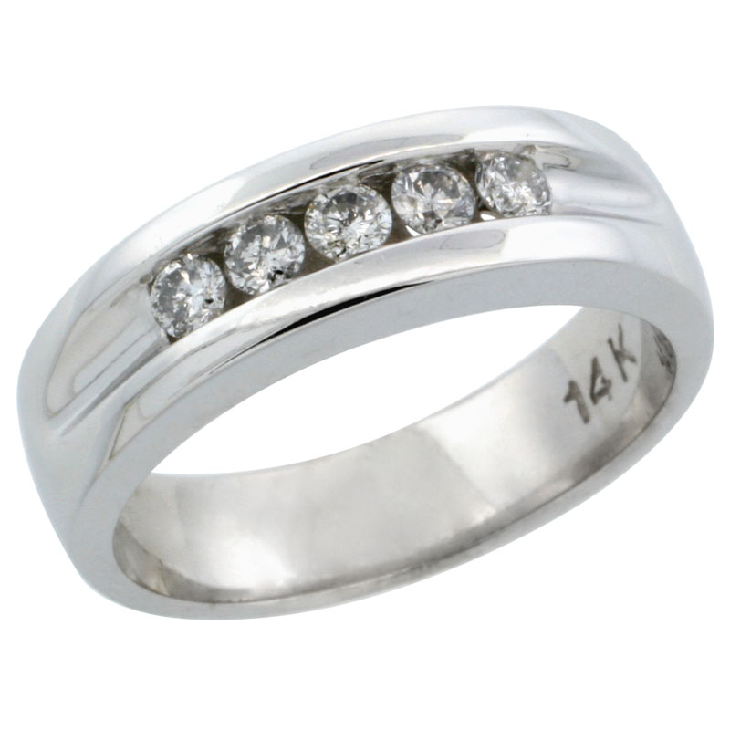 14k White Gold 5-Stone Ladies' Diamond Ring Band w/ 0.30 Carat Brilliant Cut Diamonds, 7/32 in. (5.5mm) wide