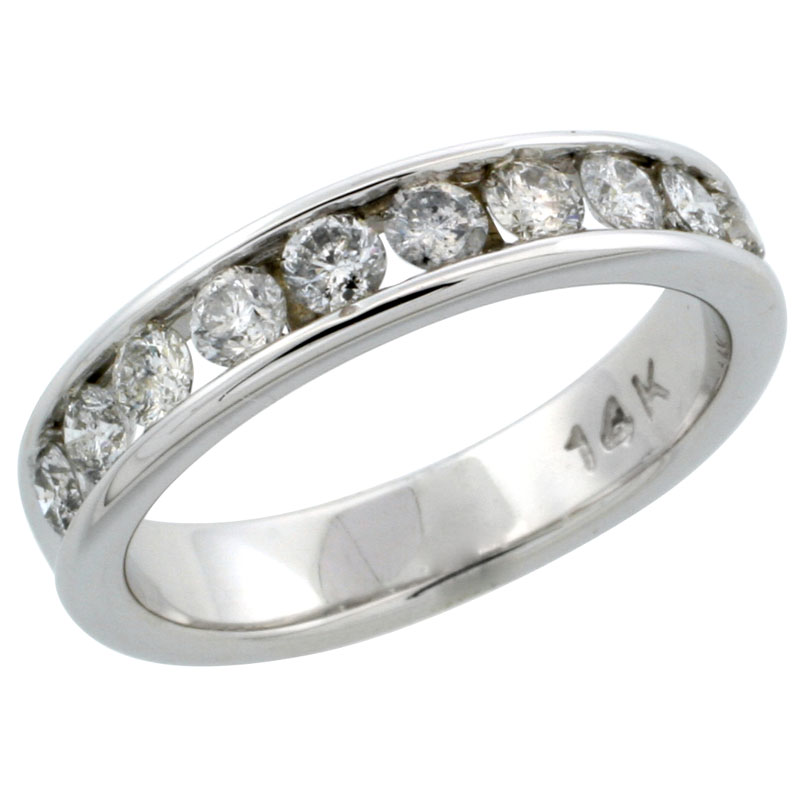 14k White Gold 10-Stone Ladies' Diamond Ring Band w/ 0.74 Carat Brilliant Cut Diamonds, 3/16 in. (4.5mm) wide