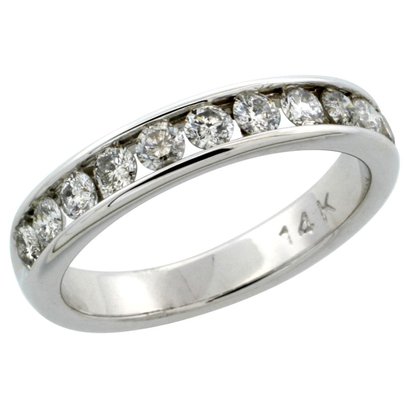 14k White Gold 11-Stone Ladies' Diamond Ring Band w/ 0.81 Carat Brilliant Cut Diamonds, 5/32 in. (4mm) wide