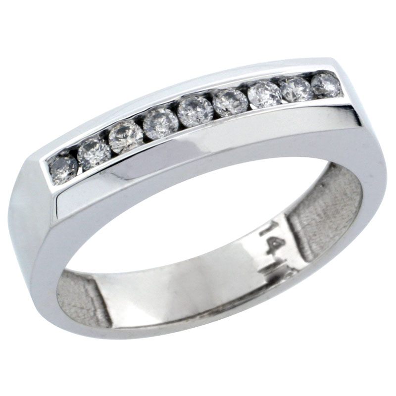 14k White Gold 9-Stone Ladies' Diamond Ring Band w/ 0.24 Carat Brilliant Cut Diamonds, 3/16 in. (5mm) wide