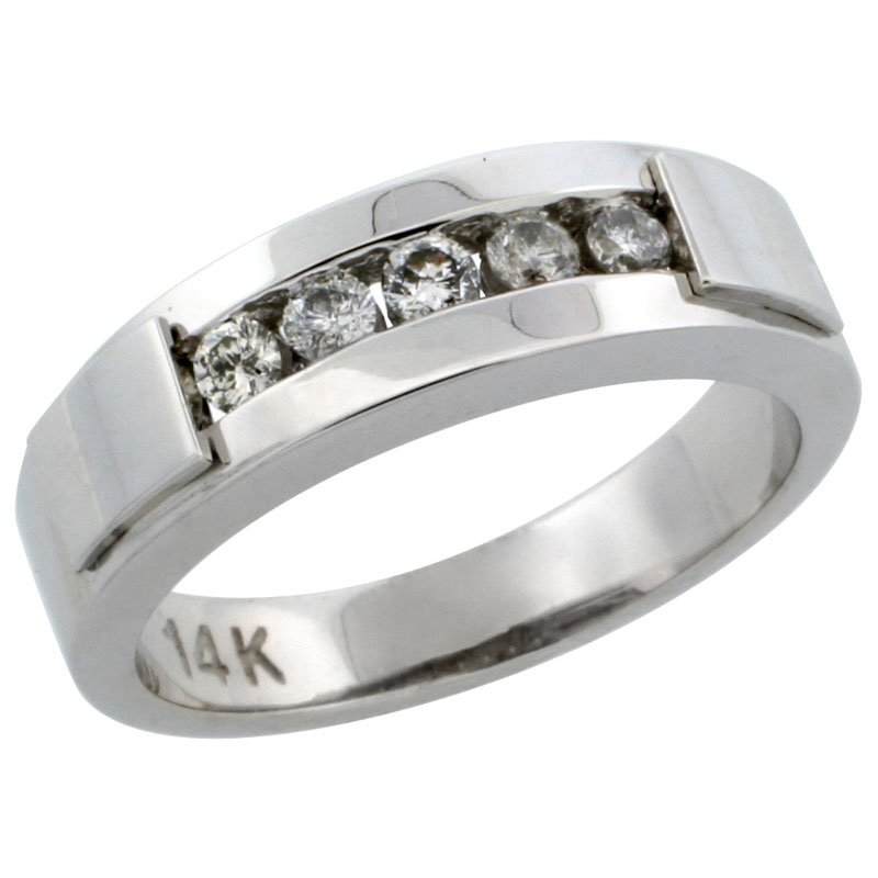 14k White Gold 5-Stone Ladies' Diamond Ring Band w/ 0.21 Carat Brilliant Cut Diamonds, 3/16 in. (5mm) wide