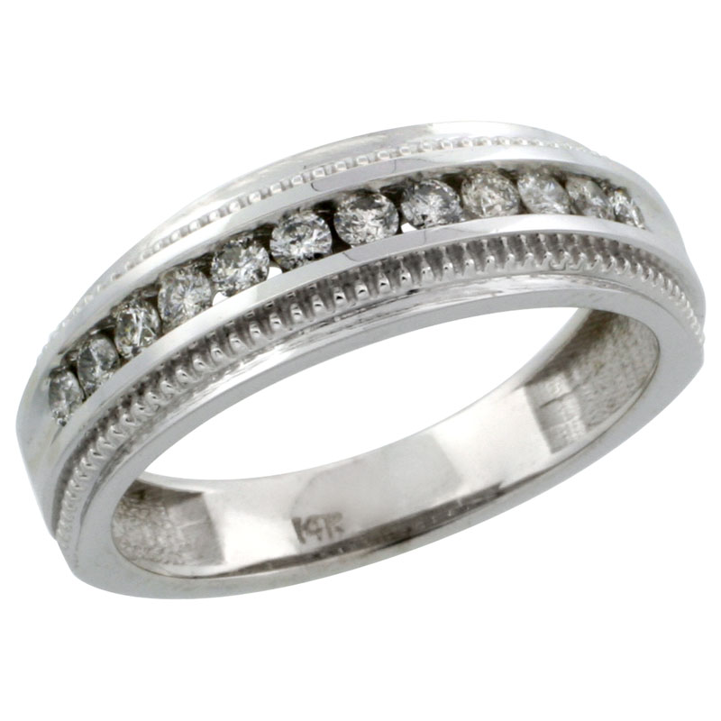 14k White Gold 12-Stone Milgrain Design Ladies' Diamond Ring Band w/ 0.31 Carat Brilliant Cut Diamonds, 1/4 in. (6mm) wide