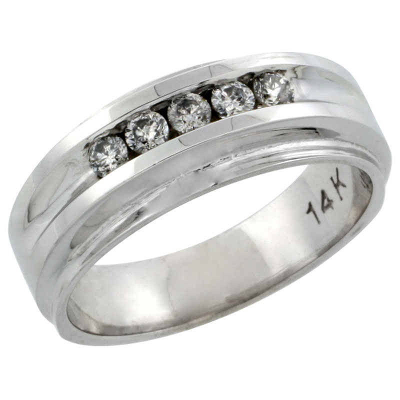 14k White Gold 5-Stone Ladies' Diamond Ring Band w/ 0.23 Carat Brilliant Cut Diamonds, 1/4 in. (7mm) wide