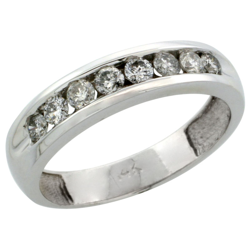 14k White Gold 8-Stone Ladies' Diamond Ring Band w/ 0.47 Carat Brilliant Cut Diamonds, 3/16 in. (4.5mm) wide