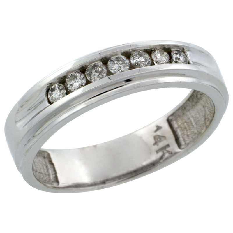 14k White Gold 7-Stone Ladies' Diamond Ring Band w/ 0.21 Carat Brilliant Cut Diamonds, 3/16 in. (5mm) wide