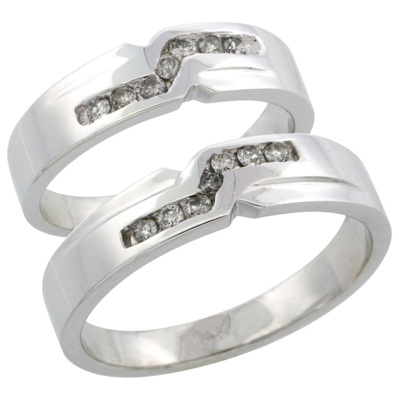 14k White Gold 2-Piece His (5mm) & Hers (5mm) Diamond Wedding Ring Band Set w/ 0.31 Carat Brilliant Cut Diamonds; (Ladies Size 5 to10; Men's Size 8 to 14)