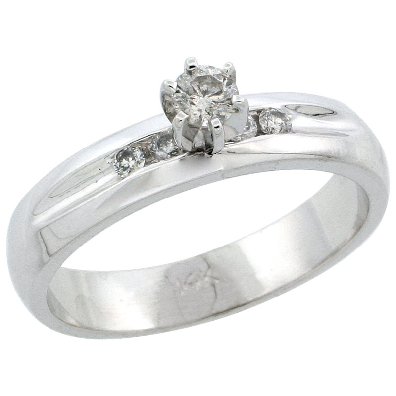 14k White Gold Diamond Engagement Ring w/ 0.25 Carat Brilliant Cut Diamonds, 3/16 in. (4.5mm) wide