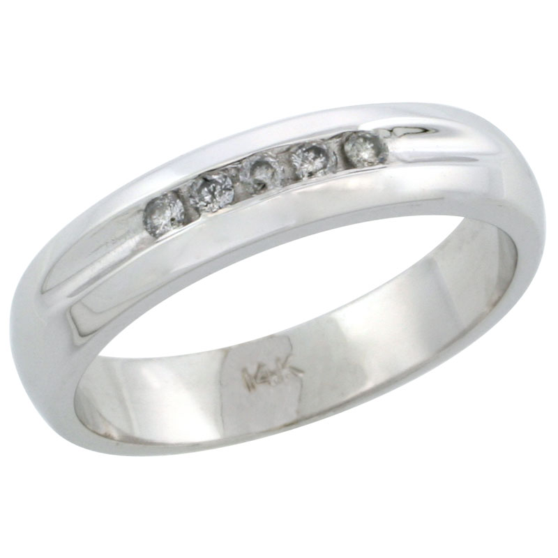 14k White Gold Ladies' Diamond Ring Band w/ 0.10 Carat Brilliant Cut Diamonds, 3/16 in. (4.5mm) wide