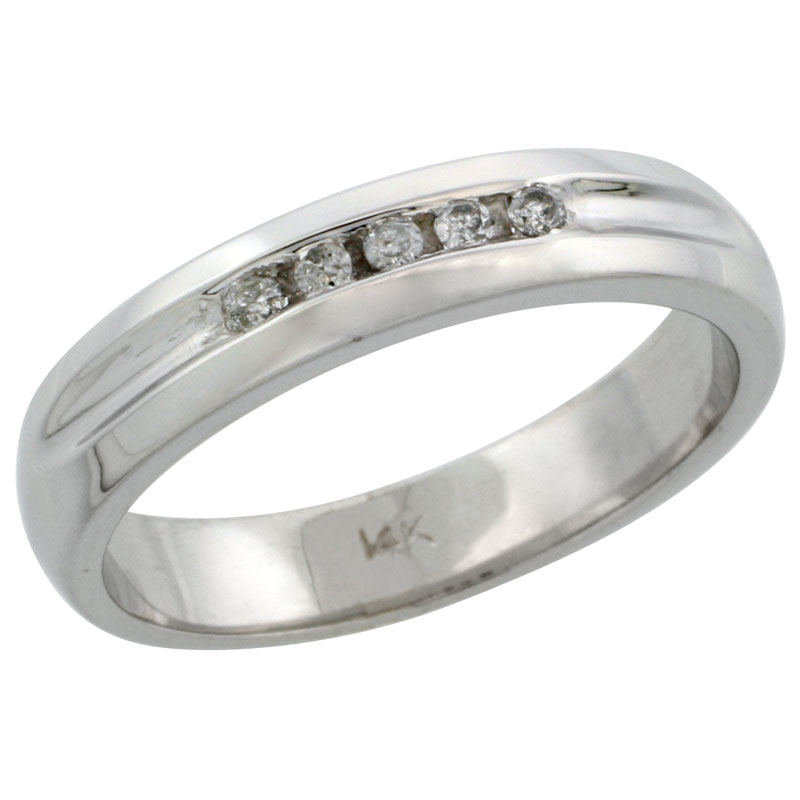 14k White Gold Men's Diamond Ring Band w/ 0.10 Carat Brilliant Cut Diamonds, 3/16 in. (4.5mm) wide