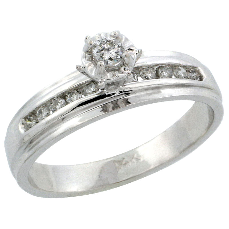 14k White Gold Diamond Engagement Ring w/ 0.20 Carat Brilliant Cut Diamonds, 3/16 in. (5mm) wide