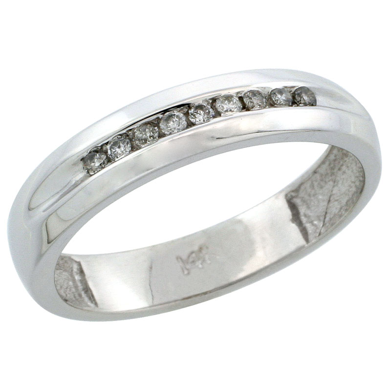 14k White Gold Ladies' Diamond Ring Band w/ 0.11 Carat Brilliant Cut Diamonds, 5/32 in. (4mm) wide
