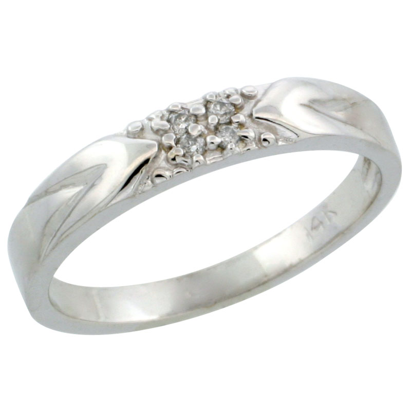 14k White Gold Ladies' Diamond Ring Band w/ 0.04 Carat Brilliant Cut Diamonds, 1/8 in. (3.5mm) wide