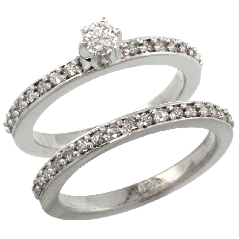 14k White Gold 2-Piece Diamond Engagement Ring Band Set w/ 0.54 Carat Brilliant Cut Diamonds, 3/32 in. (2mm) wide
