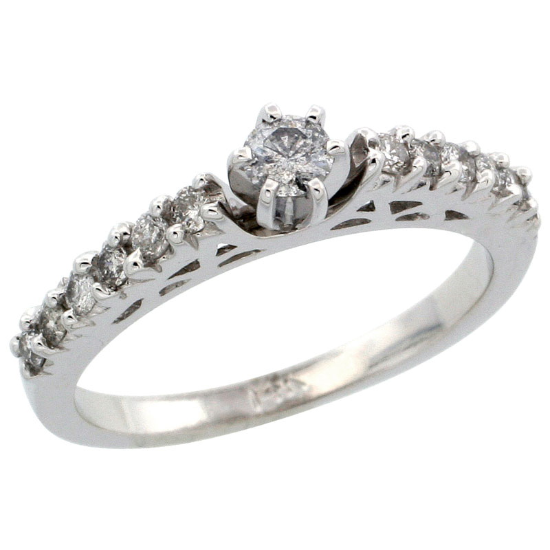14k White Gold Diamond Engagement Ring w/ 0.43 Carat Brilliant Cut Diamonds, 3/32 in. (2.5mm) wide