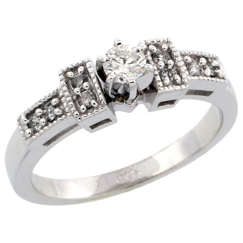 14k White Gold Diamond Engagement Ring w/ 0.27 Carat Brilliant Cut Diamonds, 1/8 in. (3mm) wide