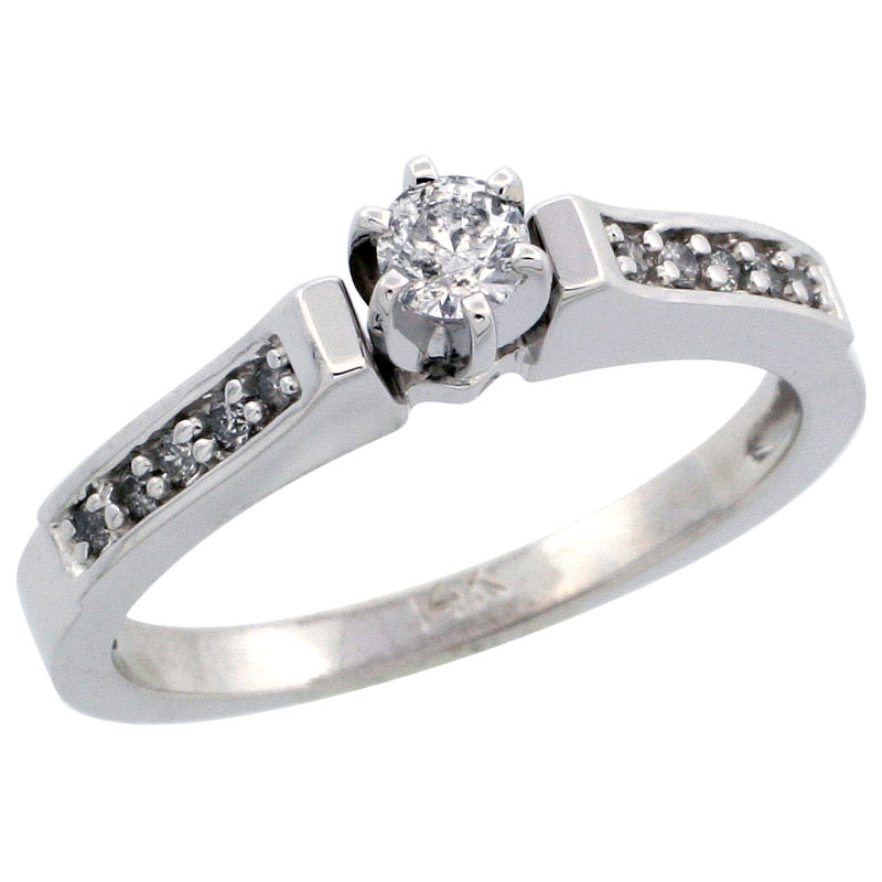 14k White Gold Diamond Engagement Ring w/ 0.27 Carat Brilliant Cut Diamonds, 1/8 in. (3mm) wide