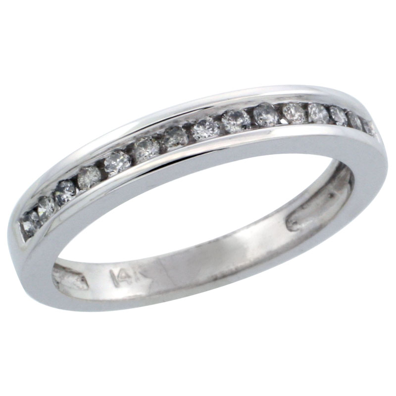 14k White Gold Ladies' Diamond Ring Band w/ 0.21 Carat Brilliant Cut Diamonds, 1/8 in. (3mm) wide