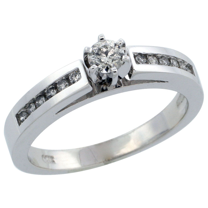 14k White Gold Diamond Engagement Ring w/ 0.28 Carat Brilliant Cut Diamonds, 1/8 in. (3mm) wide