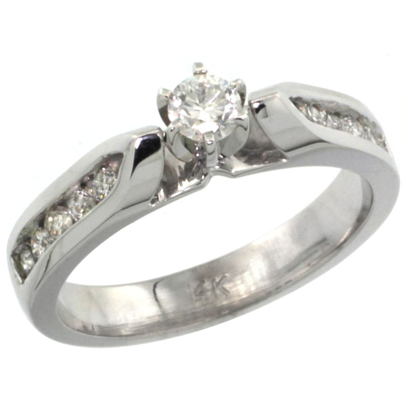 14k White Gold Diamond Engagement Ring w/ 0.45 Carat Brilliant Cut Diamonds, 5/32 in. (4mm) wide