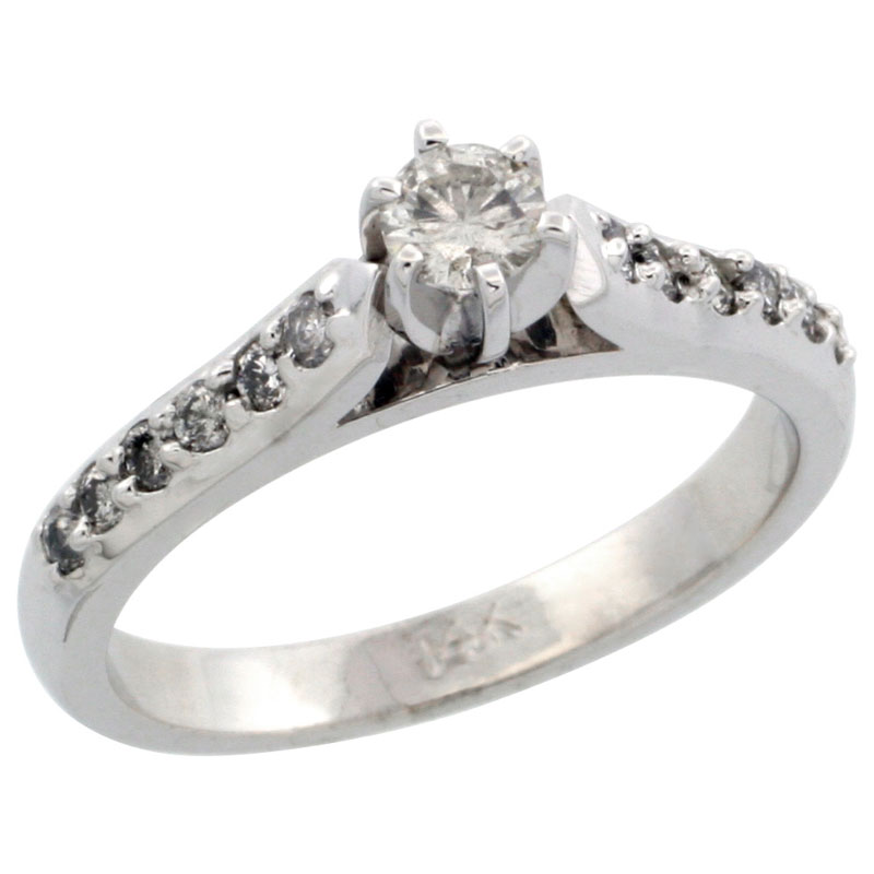 14k White Gold Diamond Engagement Ring w/ 0.38 Carat Brilliant Cut Diamonds, 1/8 in. (3mm) wide