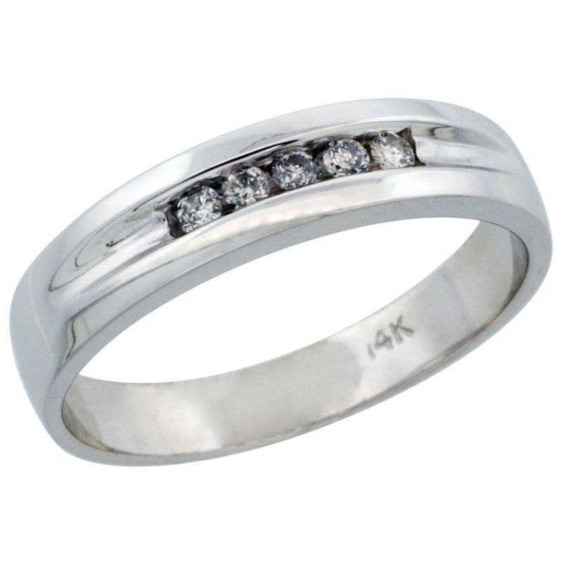 10k White Gold Men's Diamond Ring Band w/ 0.14 Carat Brilliant Cut Diamonds, 1/4 in. (6mm) wide
