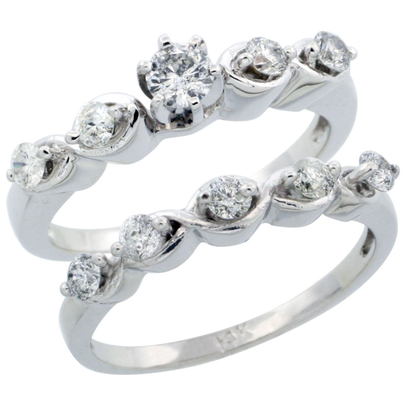 10k White Gold 2-Piece Diamond Engagement Ring Band Set w/ 0.73 Carat Brilliant Cut Diamonds, 1/8 in. (3mm) wide