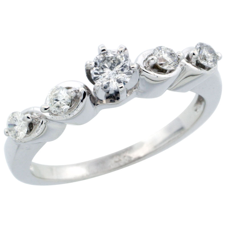 10k White Gold Diamond Engagement Ring w/ 0.43 Carat Brilliant Cut Diamonds, 1/8 in. (3mm) wide
