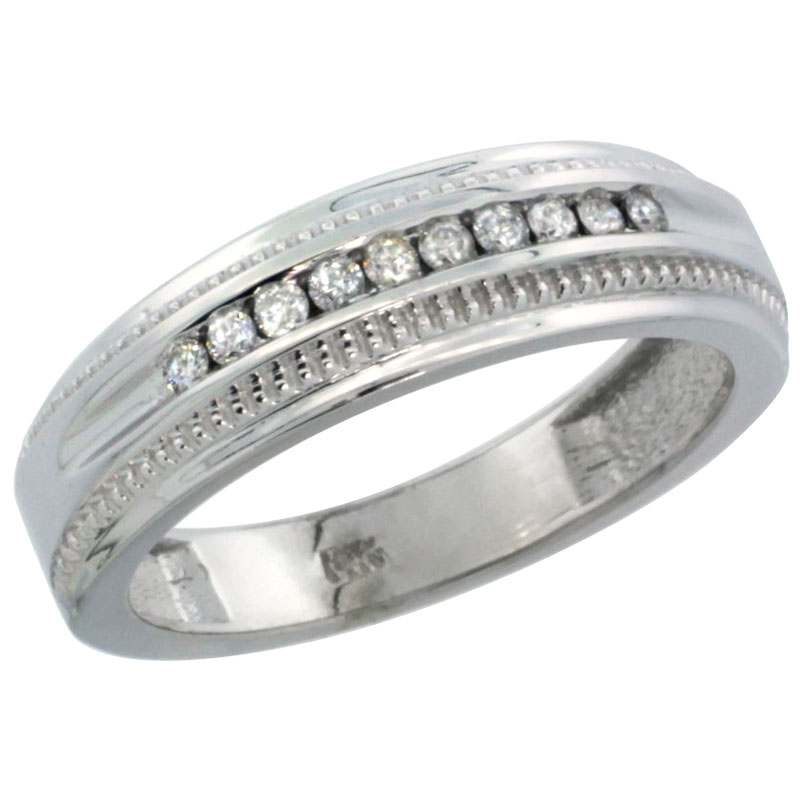 14k White Gold 10-Stone Milgrain Design Ladies' Diamond Ring Band w/ 0.30 Carat Brilliant Cut Diamonds, 1/4 in. (6mm) wide