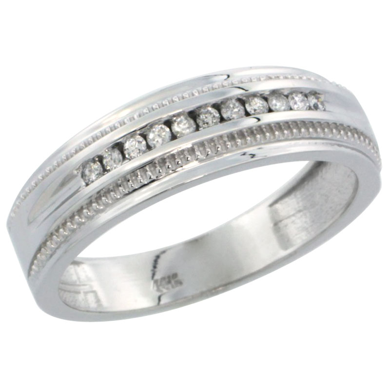 10k White Gold 11-Stone Milgrain Design Men's Diamond Ring Band w/ 0.30 Carat Brilliant Cut Diamonds, 1/4 in. (6.5mm) wide