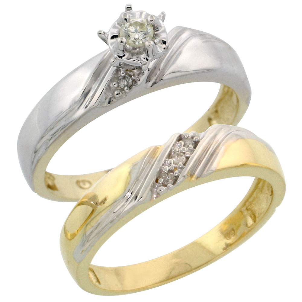 14k Gold 2-Piece Diamond Engagement Ring Set w/ Rhodium Accent, w/ 0.16 Carat Brilliant Cut Diamonds, 3/16 in. (5mm) wide