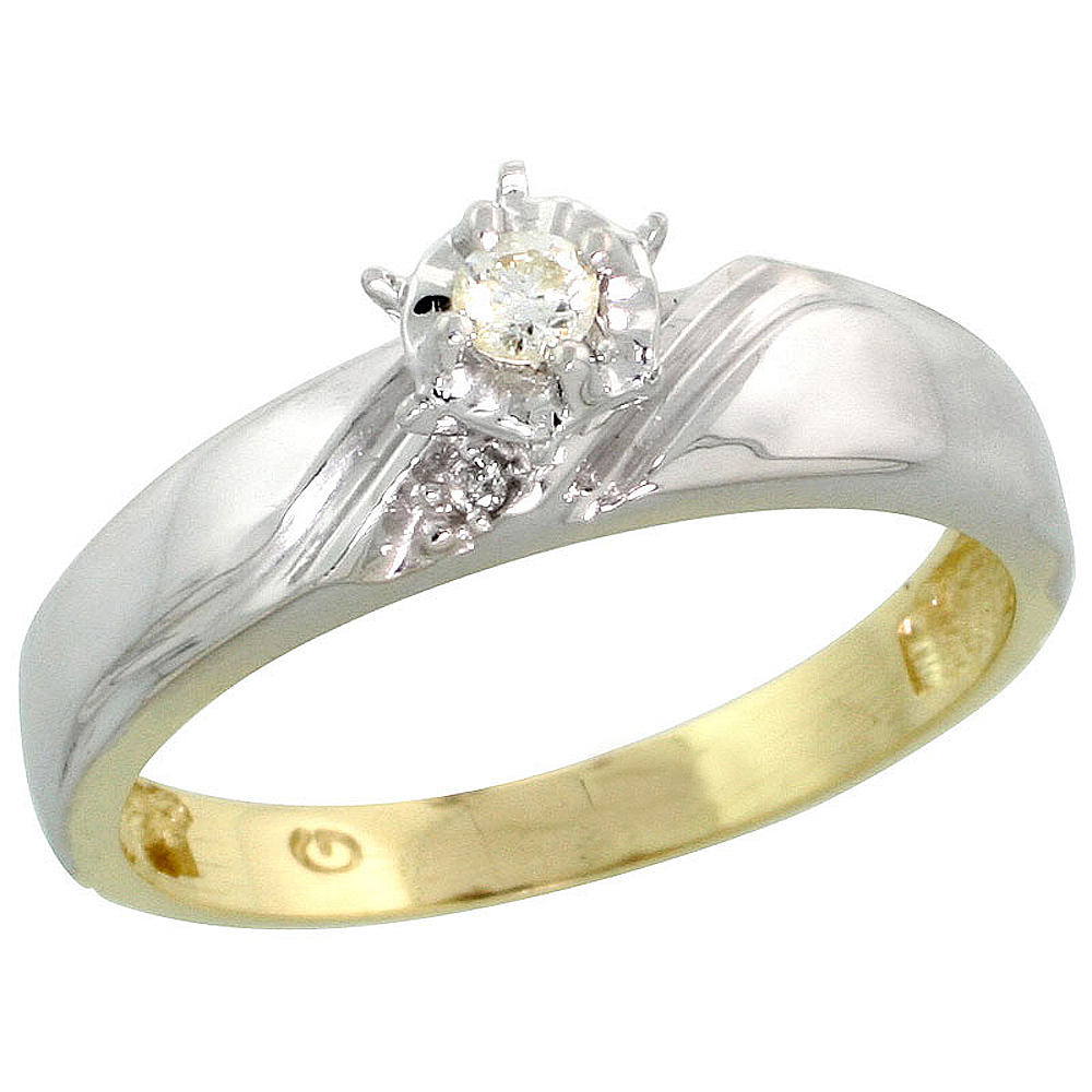 14k Gold Diamond Engagement Ring w/ Rhodium Accent, w/ 0.10 Carat Brilliant Cut Diamonds, 3/16 in. (5mm) wide